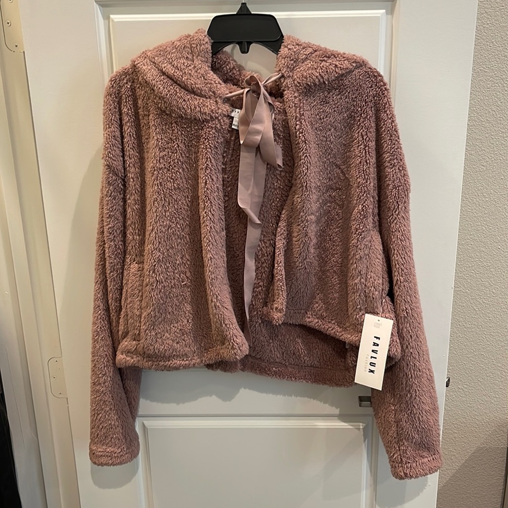 Faux fur neck tie cardigan
